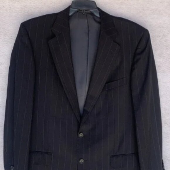 Ermenegildo Zegna Trofeo 2 Piece Suit 44L Black Pinstripe Wool Made In Italy - Picture 1 of 11